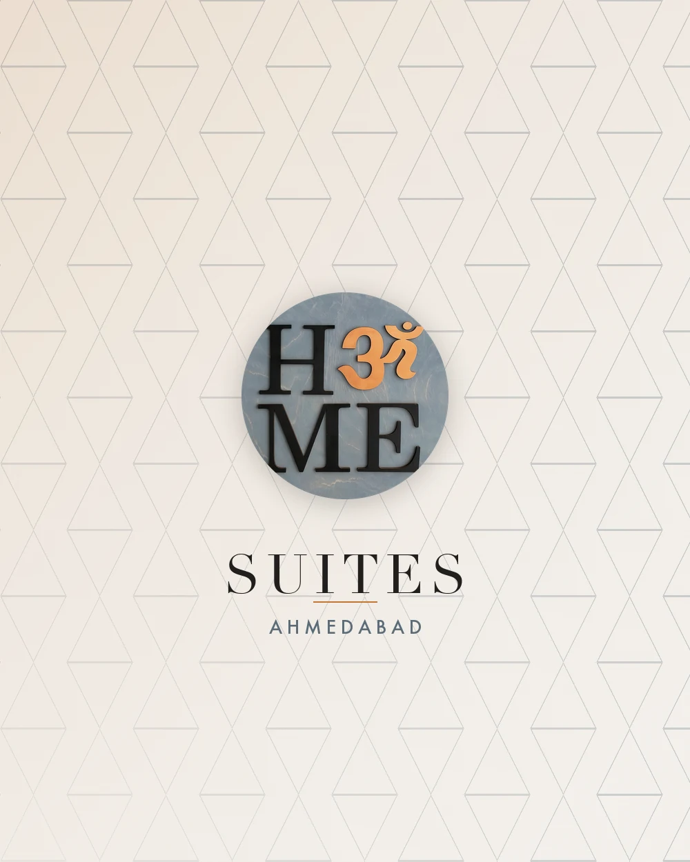 The HॐME Suites mark — the circular HॐME logo on the triangular lattice pattern taken from the building's steel screen.